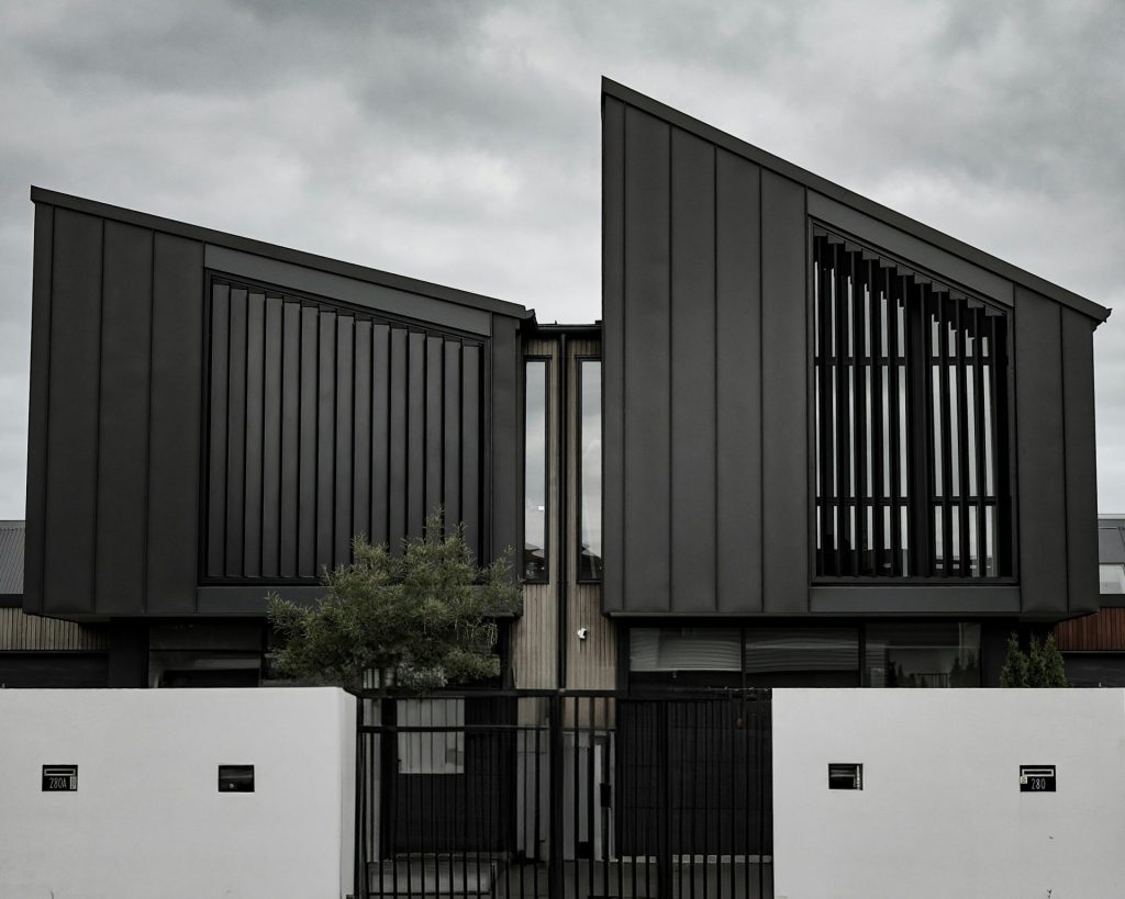 A black and white photo of a house